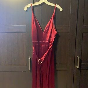 Red satin jumpsuit